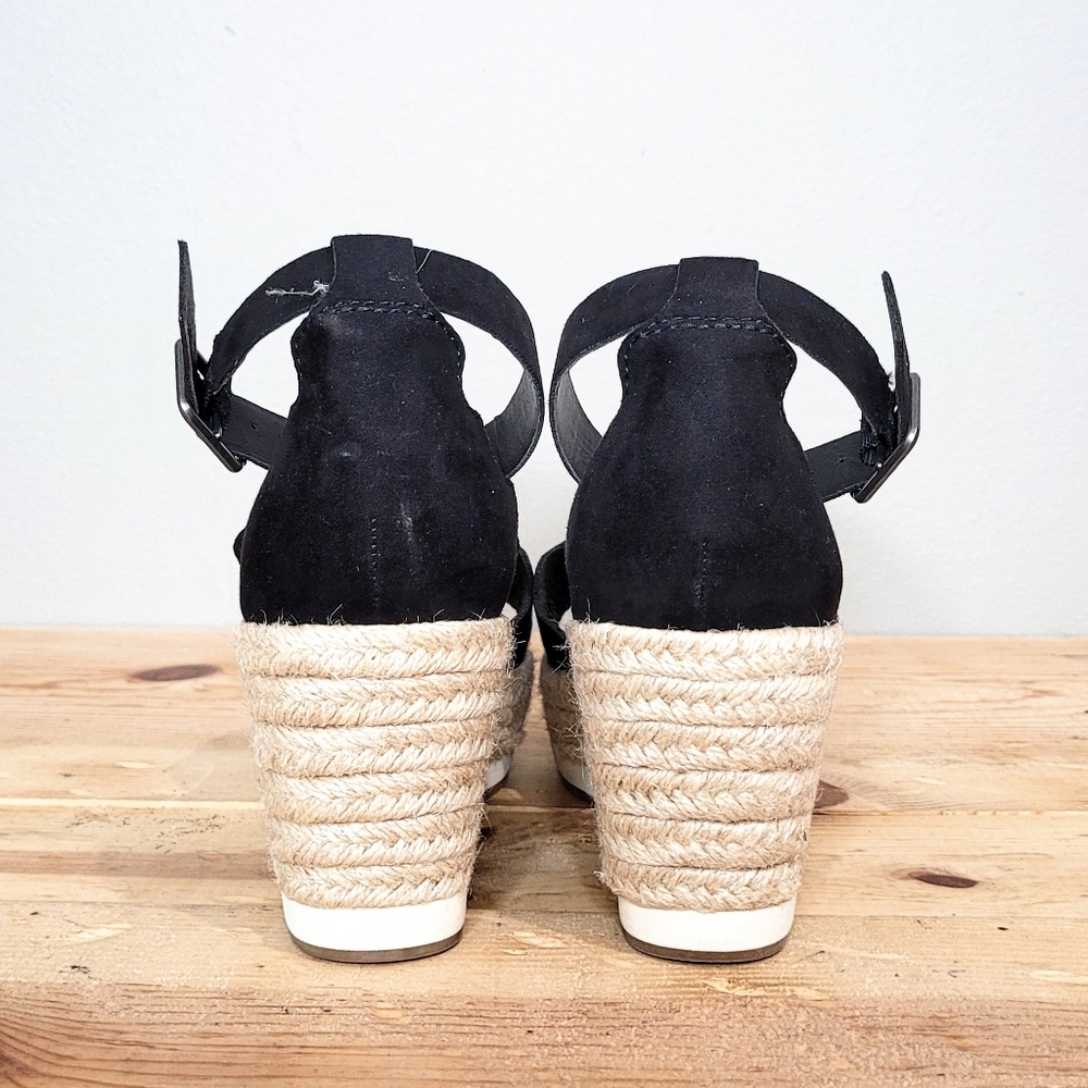 Vintage 78 Andrea Black Faux Suede Espadrille Wedge Sandals Size 6 NEW - Picture 4 of 12